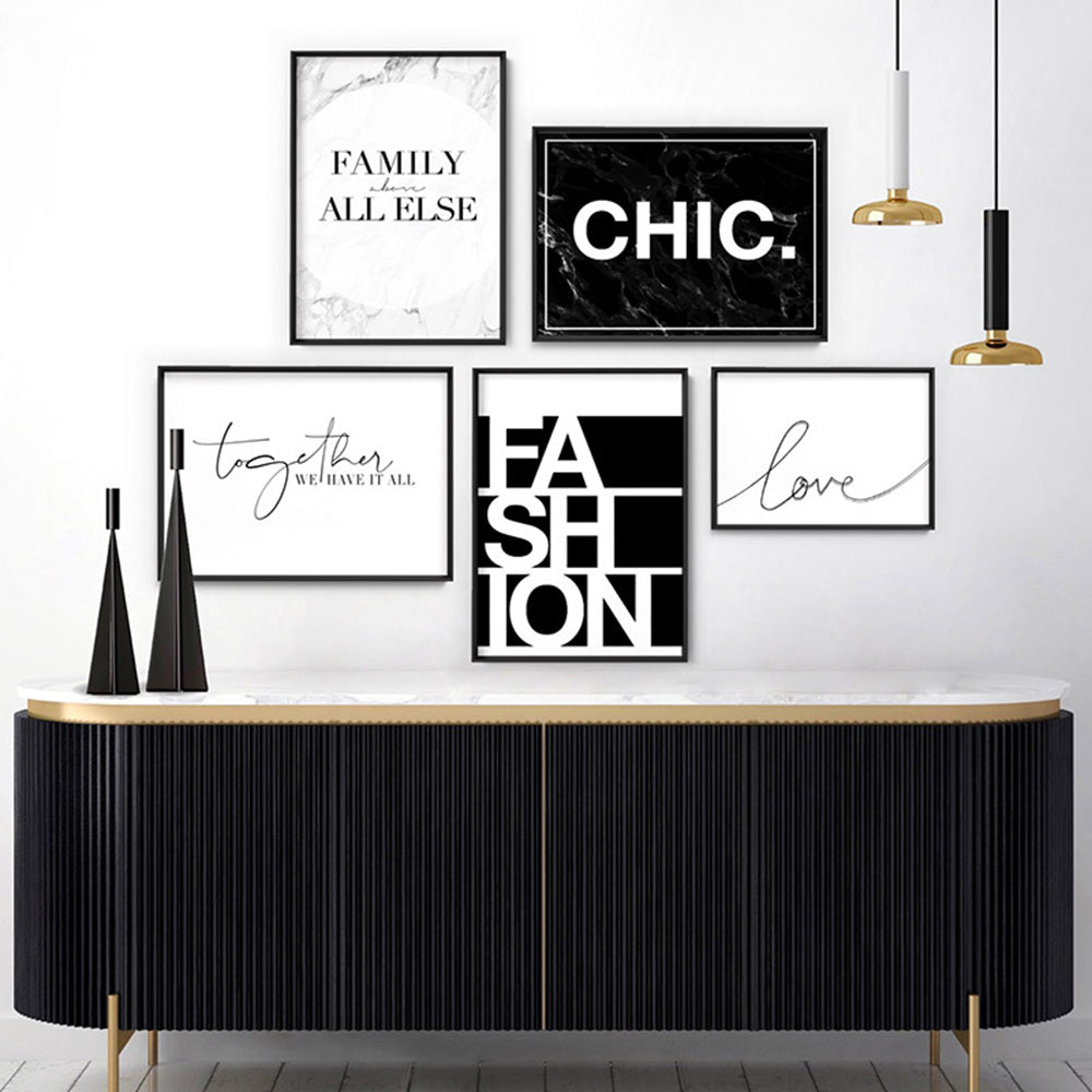 CHIC Word Typography - Art Print, Poster, Stretched Canvas or Framed Wall Art, shown framed in a home interior space