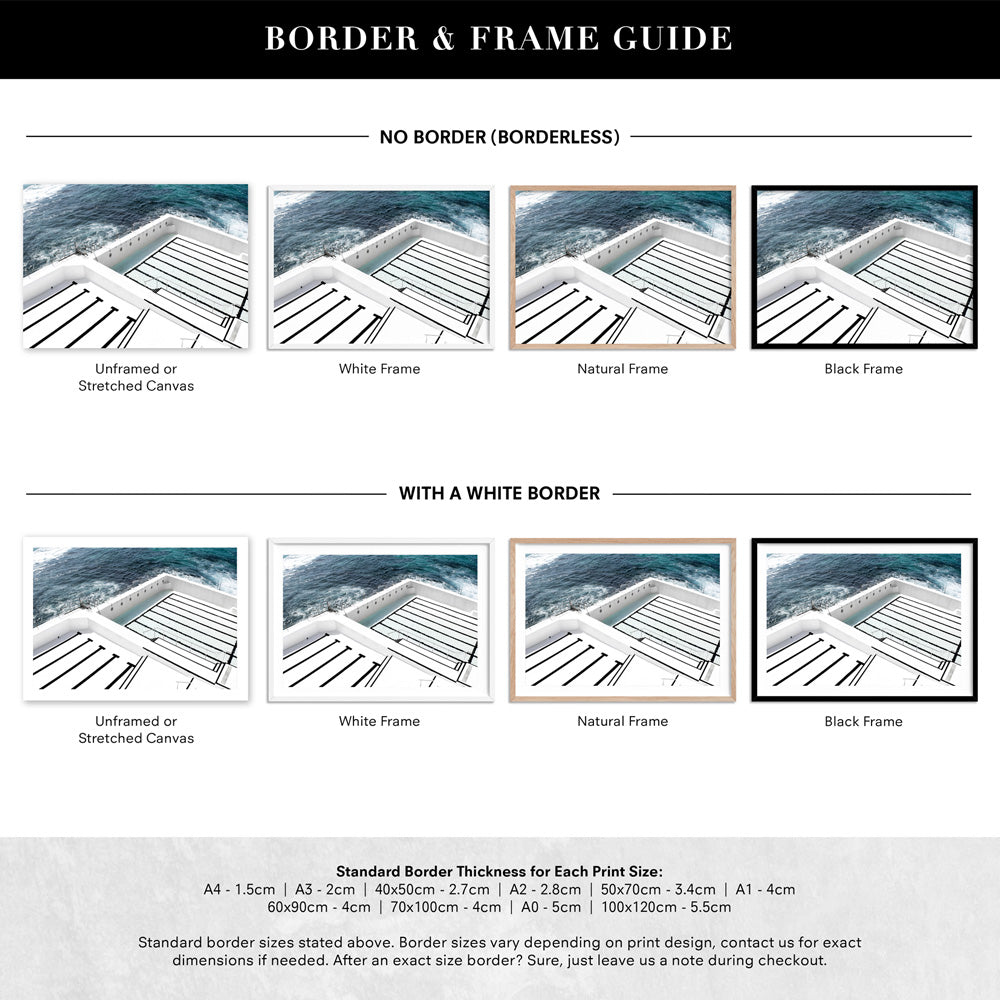 Bondi Icebergs Pool I - Art Print, Poster, Stretched Canvas or Framed Wall Art, Showing White , Black, Natural Frame Colours, No Frame (Unframed) or Stretched Canvas, and With or Without White Borders
