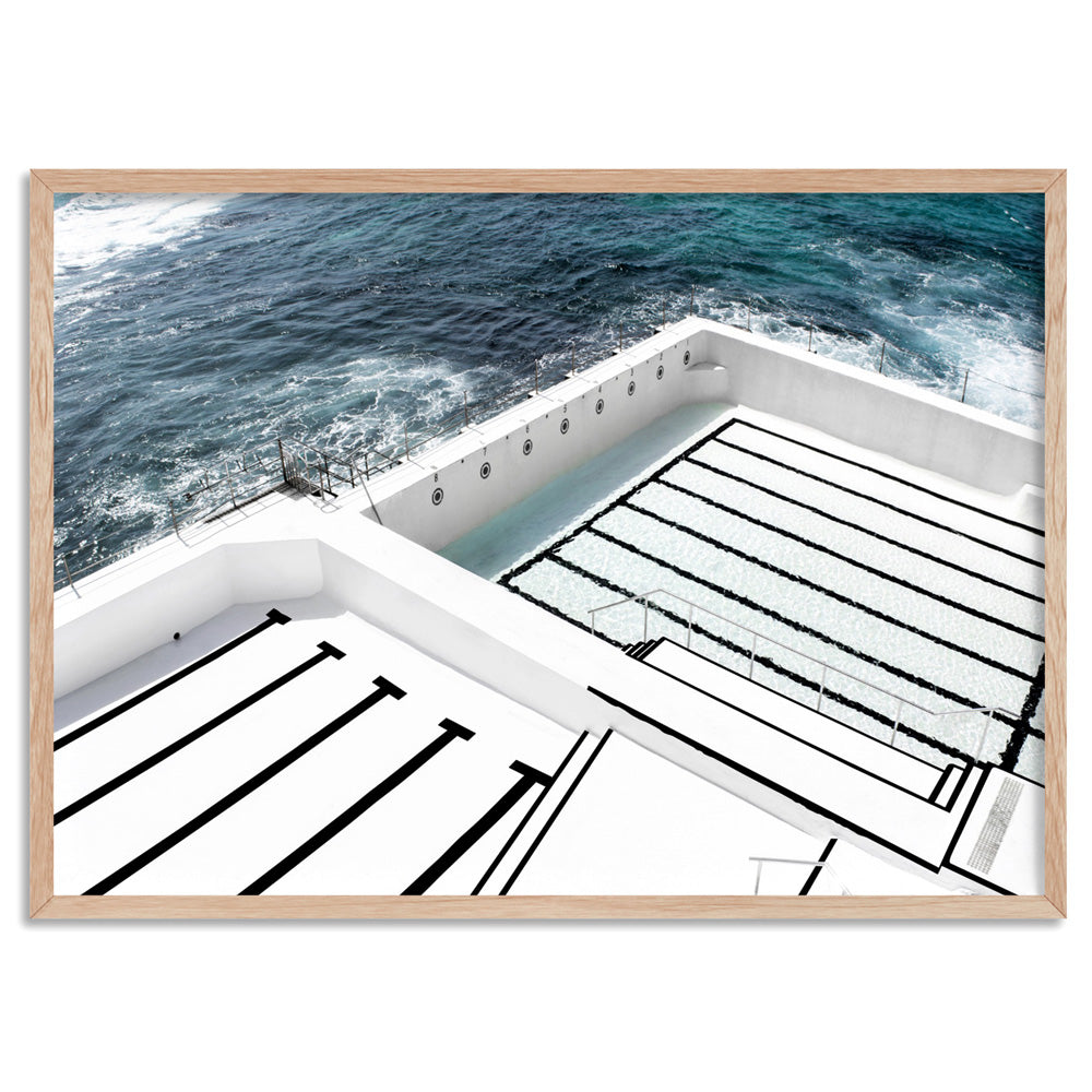 Bondi Icebergs Pool I - Art Print, Poster, Stretched Canvas, or Framed Wall Art Print, shown in a natural timber frame