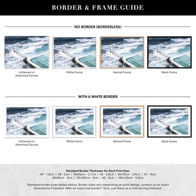 Bondi Icebergs Pool II - Art Print, Poster, Stretched Canvas or Framed Wall Art, Showing White , Black, Natural Frame Colours, No Frame (Unframed) or Stretched Canvas, and With or Without White Borders