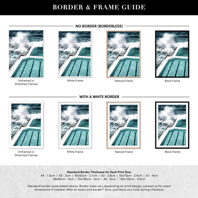 Bondi Icebergs Pool IV - Art Print, Poster, Stretched Canvas or Framed Wall Art, Showing White , Black, Natural Frame Colours, No Frame (Unframed) or Stretched Canvas, and With or Without White Borders