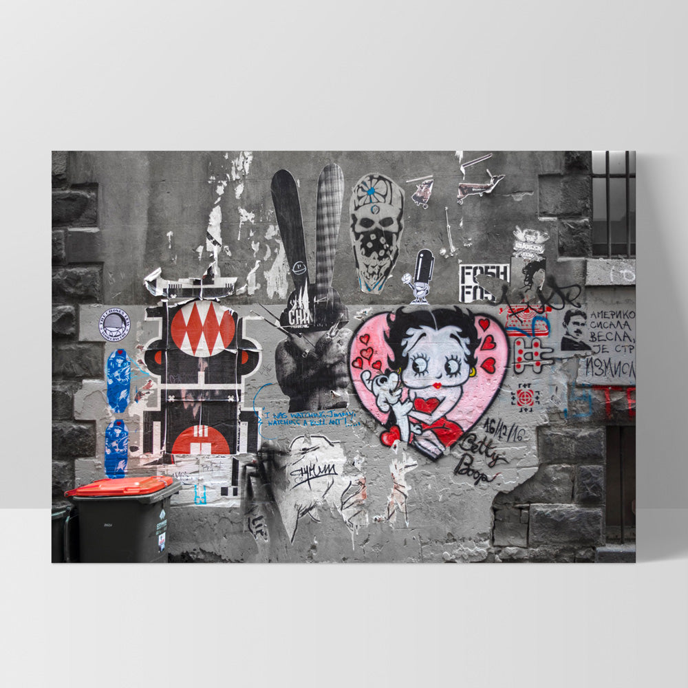 Melbourne Street Art / Hosier Lane Betty Boop - Art Print, Poster, Stretched Canvas, or Framed Wall Art Print, shown as a stretched canvas or poster without a frame