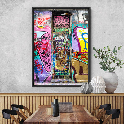 Melbourne Street Art / Hosier Lane Door II - Art Print, Poster, Stretched Canvas or Framed Wall Art Prints, shown framed in a room
