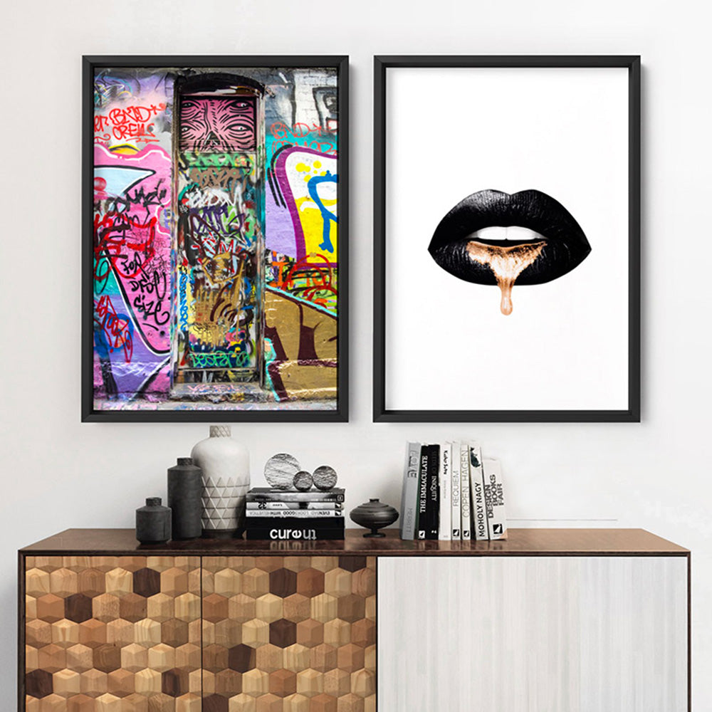 Melbourne Street Art / Hosier Lane Door II - Art Print, Poster, Stretched Canvas or Framed Wall Art, shown framed in a home interior space