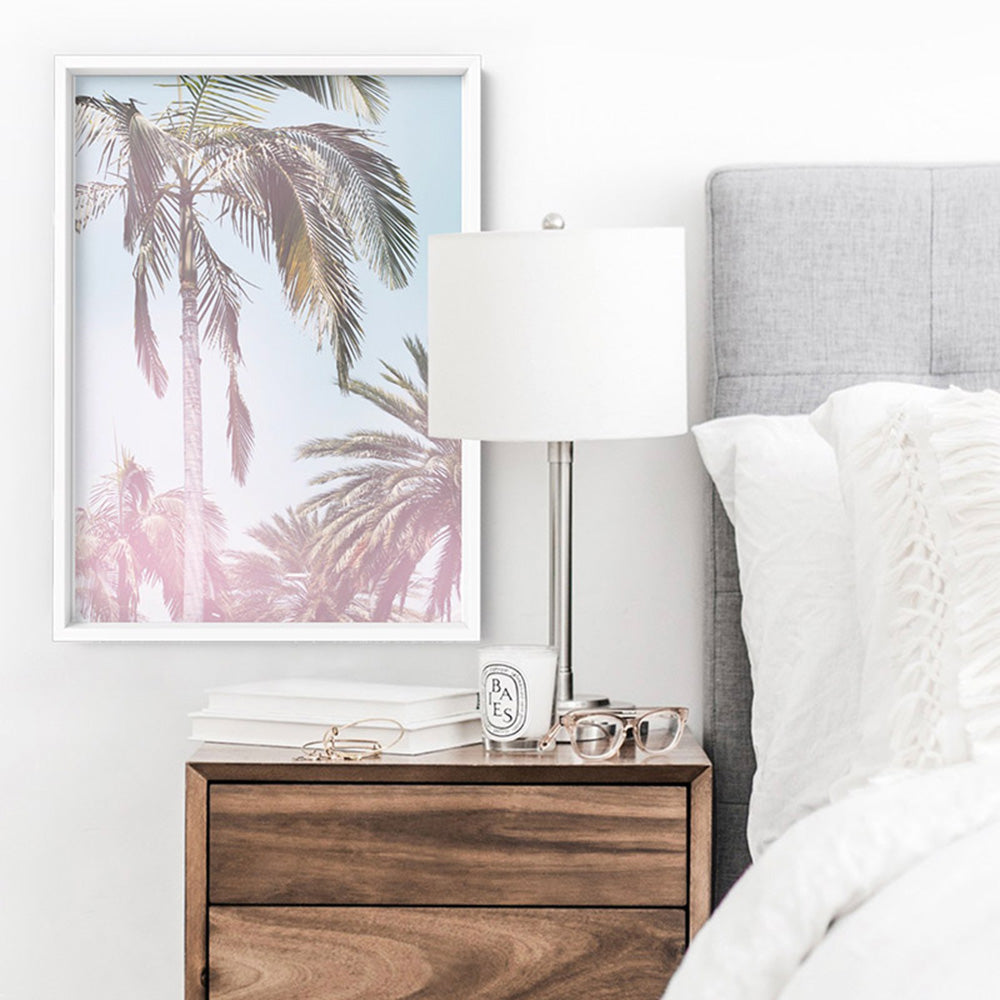 California Pastels / Palm Views - Art Print, Poster, Stretched Canvas or Framed Wall Art Prints, shown framed in a room