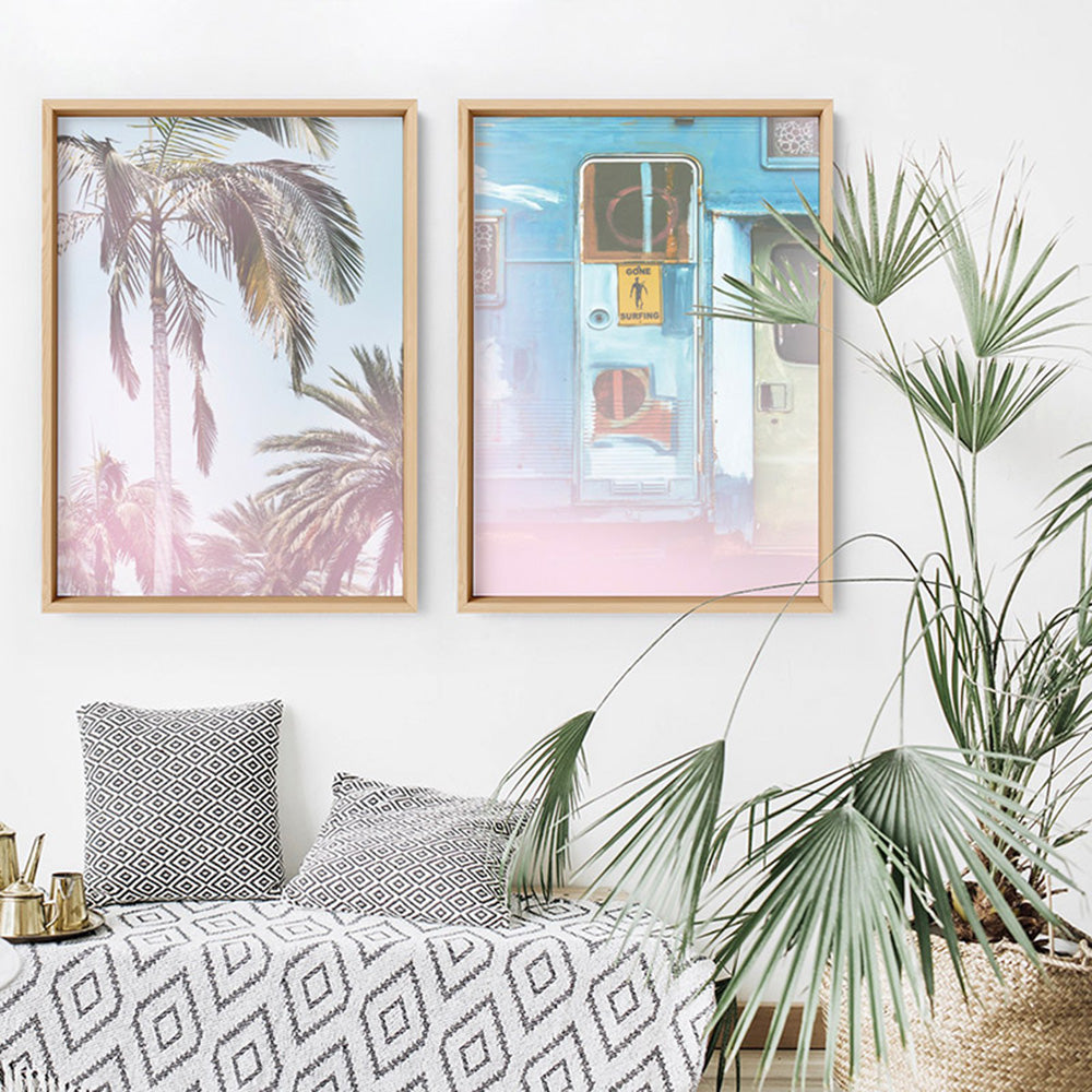 California Pastels / Palm Views - Art Print, Poster, Stretched Canvas or Framed Wall Art, shown framed in a home interior space