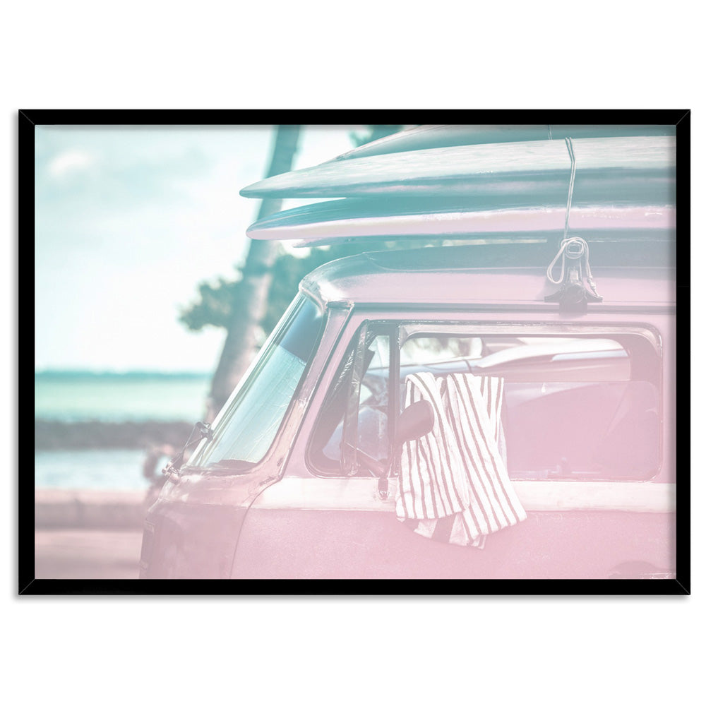 California Pastels / Kombi - Art Print, Poster, Stretched Canvas, or Framed Wall Art Print, shown in a black frame