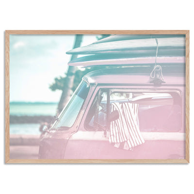 California Pastels / Kombi - Art Print, Poster, Stretched Canvas, or Framed Wall Art Print, shown in a natural timber frame