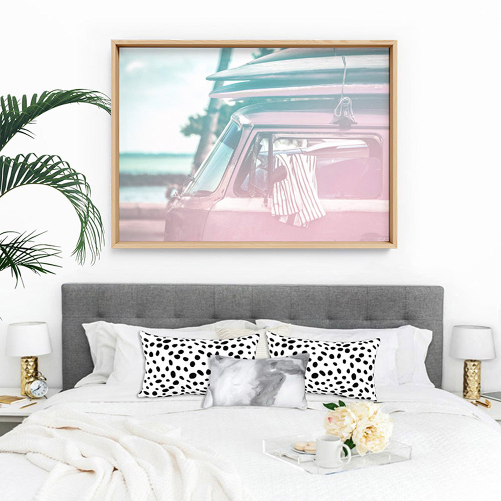 California Pastels / Kombi - Art Print, Poster, Stretched Canvas or Framed Wall Art Prints, shown framed in a room