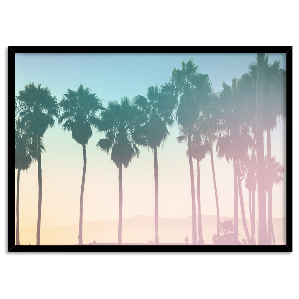 California Pastels / Palm Horizon - Art Print, Poster, Stretched Canvas, or Framed Wall Art Print, shown in a black frame