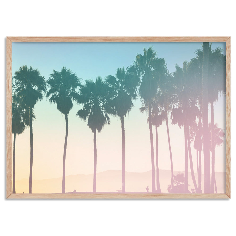 California Pastels / Palm Horizon - Art Print, Poster, Stretched Canvas, or Framed Wall Art Print, shown in a natural timber frame