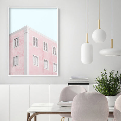 Palm Springs Pastels / Pretty in Pink Apartments - Art Print, Poster, Stretched Canvas or Framed Wall Art Prints, shown framed in a room
