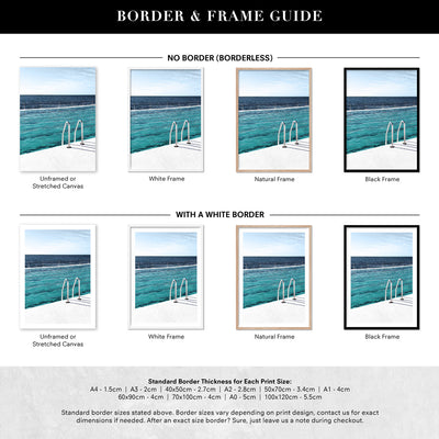 Bondi Icebergs Pool V - Art Print, Poster, Stretched Canvas or Framed Wall Art, Showing White , Black, Natural Frame Colours, No Frame (Unframed) or Stretched Canvas, and With or Without White Borders