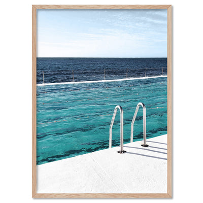 Bondi Icebergs Pool V - Art Print, Poster, Stretched Canvas, or Framed Wall Art Print, shown in a natural timber frame
