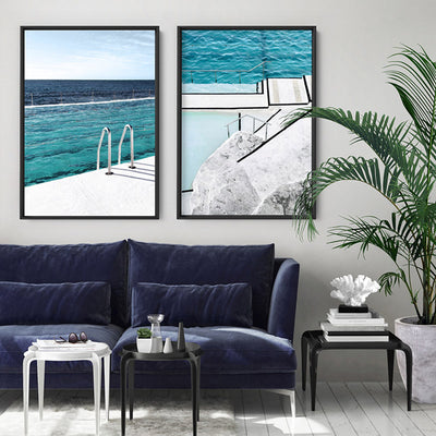 Bondi Icebergs Pool V - Art Print, Poster, Stretched Canvas or Framed Wall Art, shown framed in a home interior space