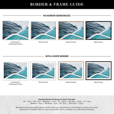 Bondi Icebergs Pool VIII - Art Print, Poster, Stretched Canvas or Framed Wall Art, Showing White , Black, Natural Frame Colours, No Frame (Unframed) or Stretched Canvas, and With or Without White Borders
