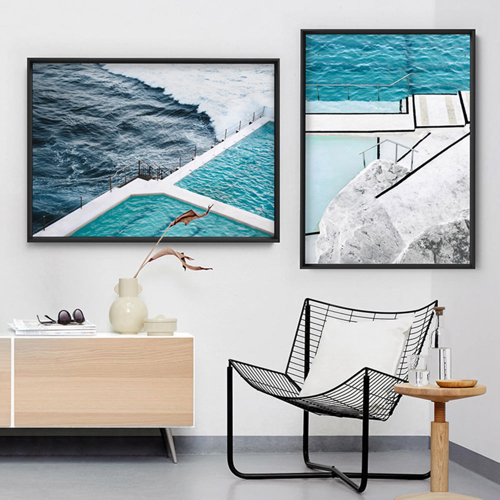Bondi Icebergs Pool VIII - Art Print, Poster, Stretched Canvas or Framed Wall Art, shown framed in a home interior space