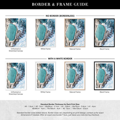 Bronte Rock Pool Aerial I - Art Print, Poster, Stretched Canvas or Framed Wall Art, Showing White , Black, Natural Frame Colours, No Frame (Unframed) or Stretched Canvas, and With or Without White Borders