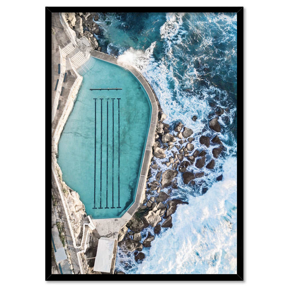 Bronte Rock Pool Aerial I - Art Print, Poster, Stretched Canvas, or Framed Wall Art Print, shown in a black frame