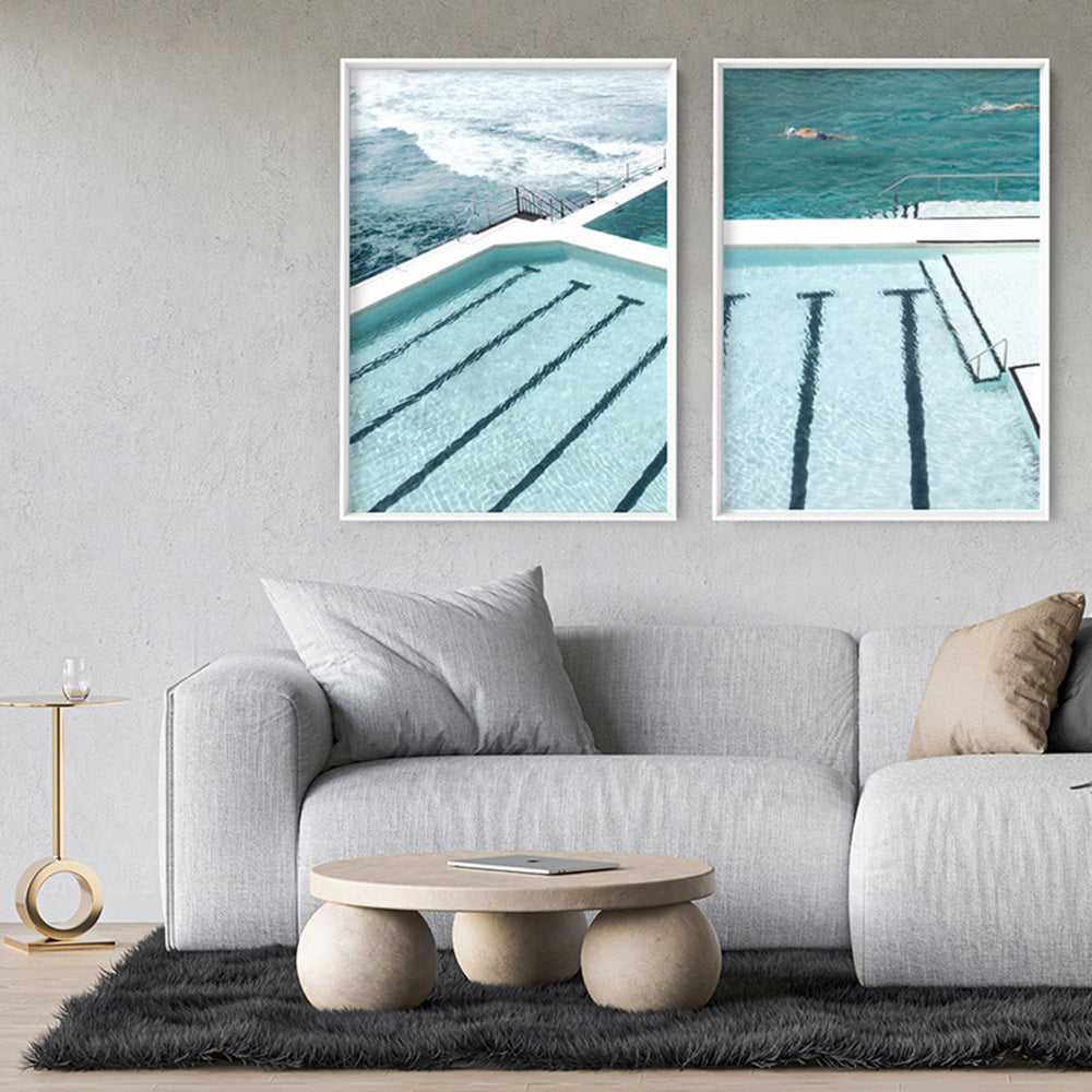 Bondi Icebergs Pool IX - Art Print, Poster, Stretched Canvas or Framed Wall Art, shown framed in a home interior space