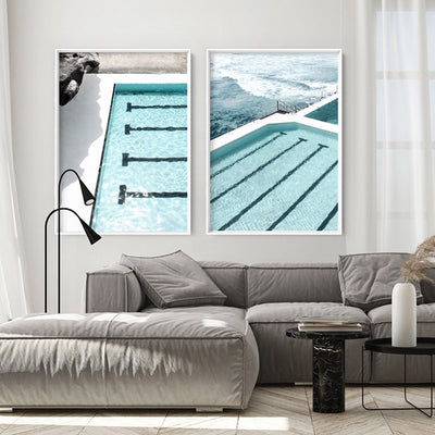 Bondi Icebergs Pool XI - Art Print, Poster, Stretched Canvas or Framed Wall Art, shown framed in a home interior space