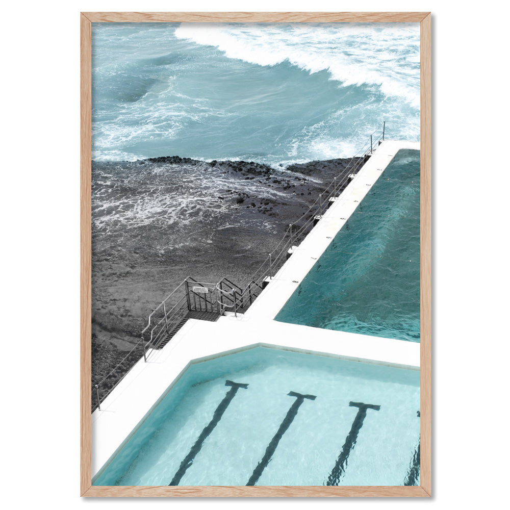Bondi Icebergs Pool XII - Art Print, Poster, Stretched Canvas, or Framed Wall Art Print, shown in a natural timber frame