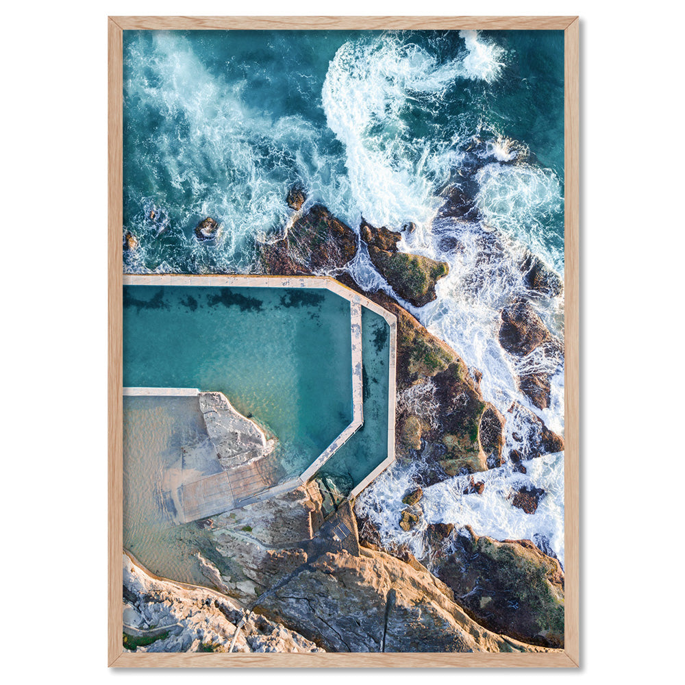 South Curl Curl Rock Pool - Art Print, Poster, Stretched Canvas, or Framed Wall Art Print, shown in a natural timber frame