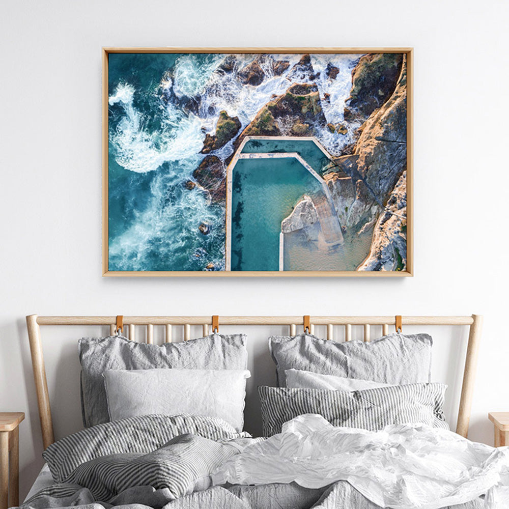 South Curl Curl Rock Pool - Art Print, Poster, Stretched Canvas or Framed Wall Art, shown framed in a home interior space