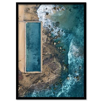 Newport Rock Pool - Art Print, Poster, Stretched Canvas, or Framed Wall Art Print, shown in a black frame