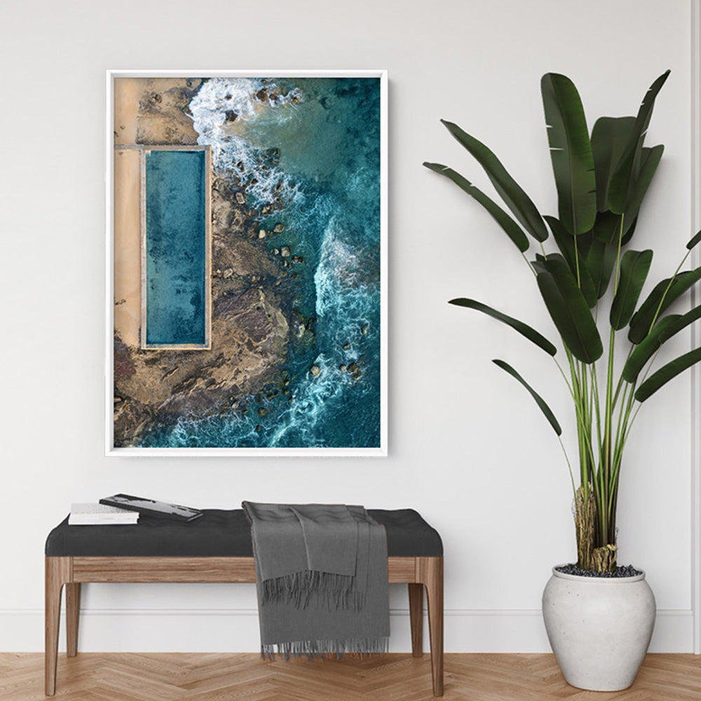 Newport Rock Pool - Art Print, Poster, Stretched Canvas or Framed Wall Art Prints, shown framed in a room