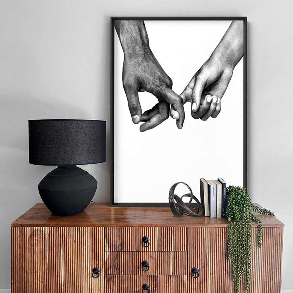 Couple Holding Hands I - Art Print, Poster, Stretched Canvas or Framed Wall Art Prints, shown framed in a room