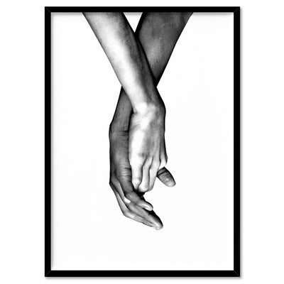 Couple Holding Hands II - Art Print, Poster, Stretched Canvas, or Framed Wall Art Print, shown in a black frame