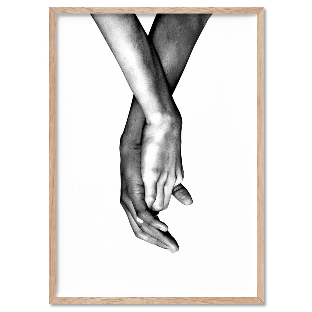 Couple Holding Hands II - Art Print, Poster, Stretched Canvas, or Framed Wall Art Print, shown in a natural timber frame