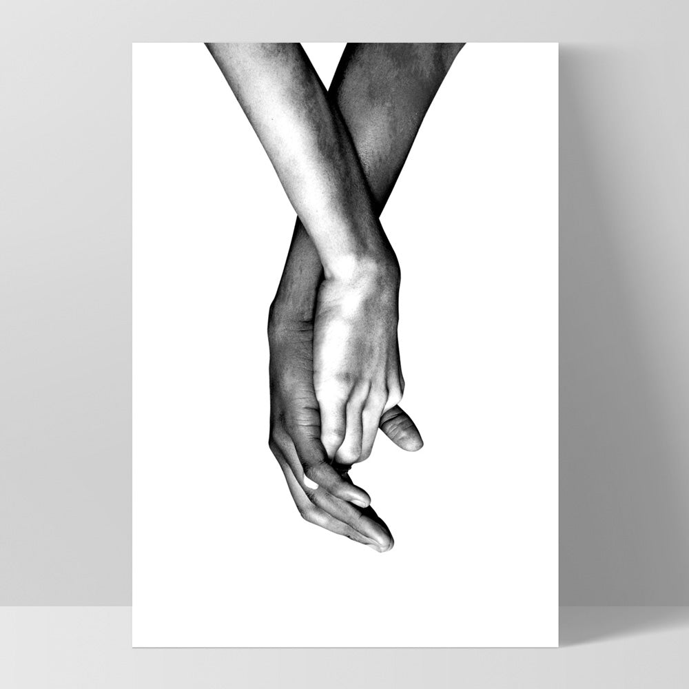 Couple Holding Hands II - Art Print, Poster, Stretched Canvas, or Framed Wall Art Print, shown as a stretched canvas or poster without a frame
