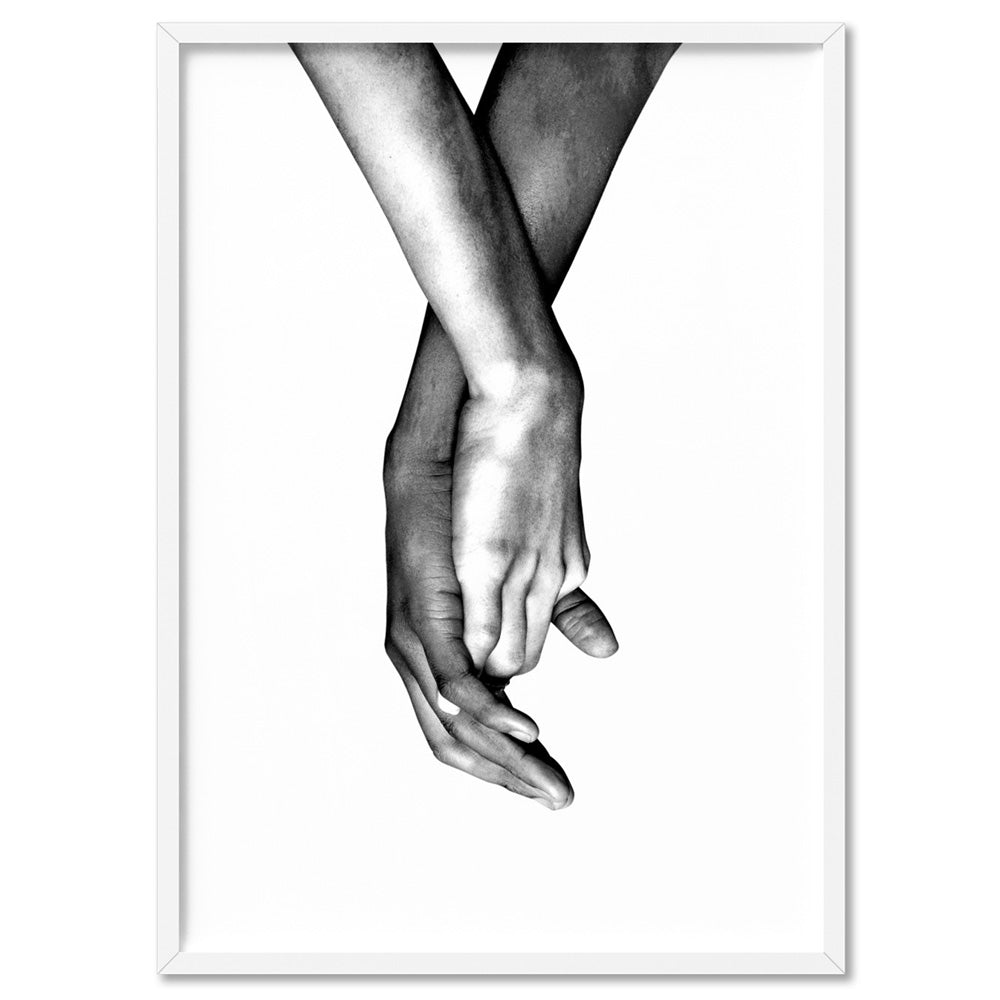 Couple Holding Hands II - Art Print, Poster, Stretched Canvas, or Framed Wall Art Print, shown in a white frame