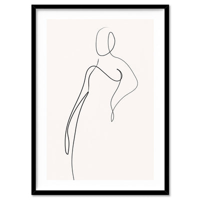 Female Pose Line Art I - Art Print, Poster, Stretched Canvas, or Framed Wall Art Print, shown in a black frame