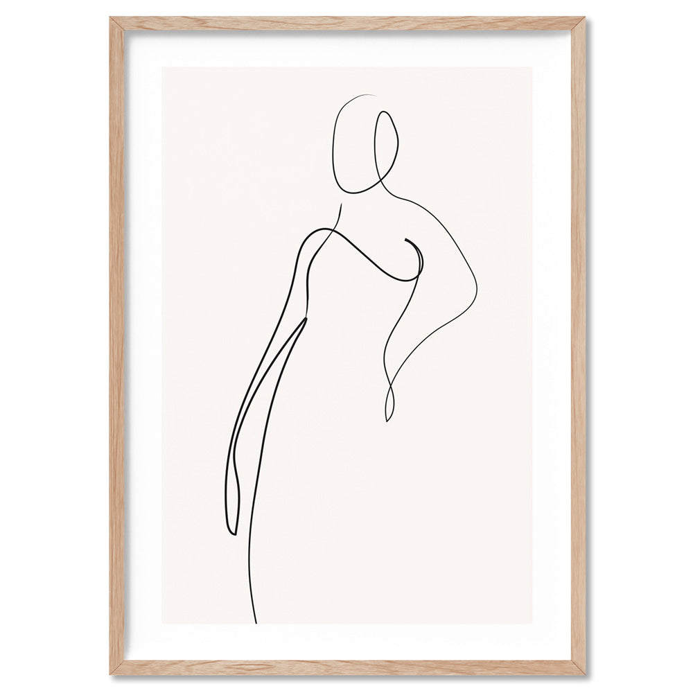Female Pose Line Art I - Art Print, Poster, Stretched Canvas, or Framed Wall Art Print, shown in a natural timber frame