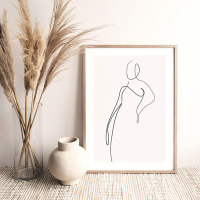 Female Pose Line Art I - Art Print, Poster, Stretched Canvas or Framed Wall Art Prints, shown framed in a room