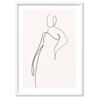 Female Pose Line Art I - Art Print, Poster, Stretched Canvas, or Framed Wall Art Print, shown in a white frame