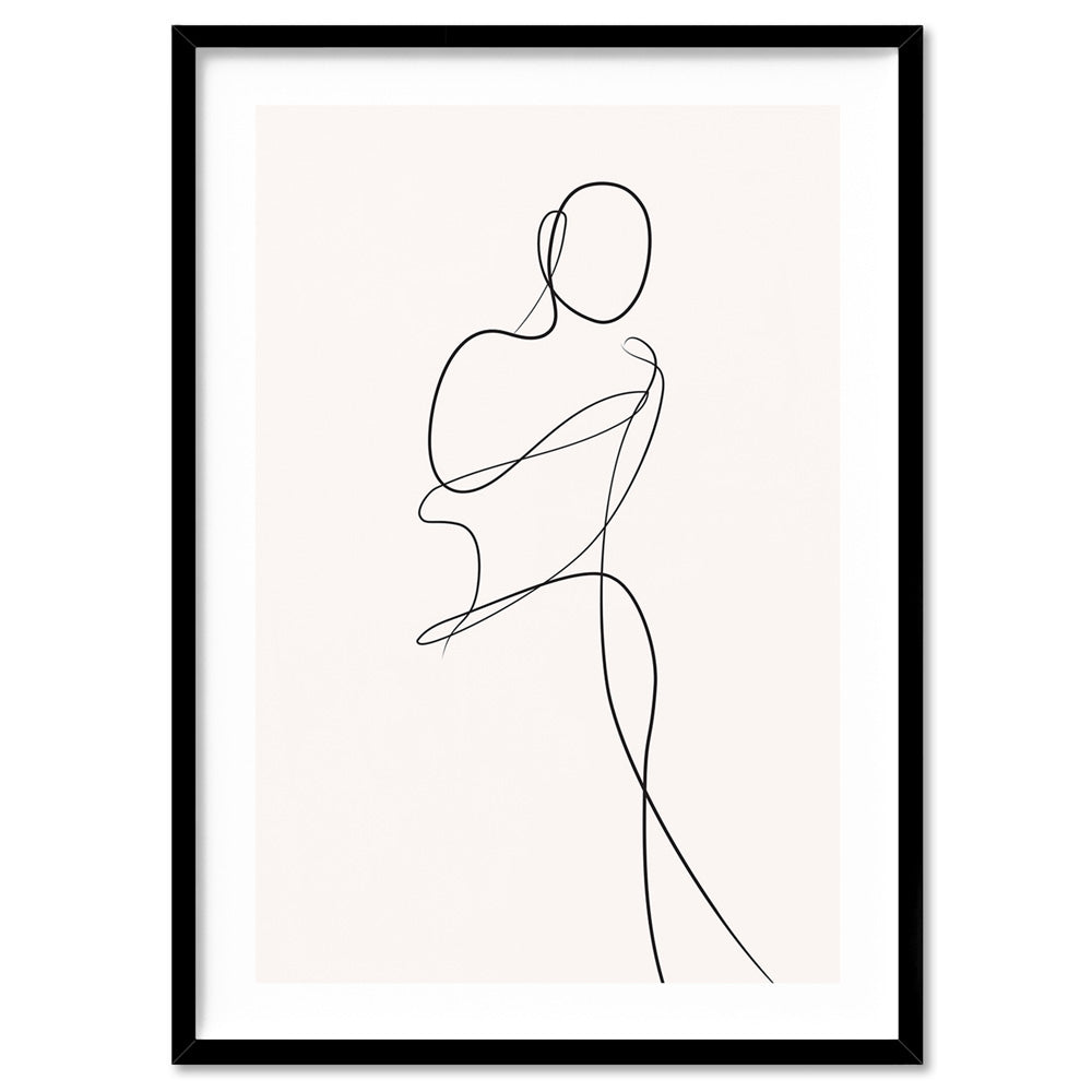 Female Pose Line Art II - Art Print, Poster, Stretched Canvas, or Framed Wall Art Print, shown in a black frame