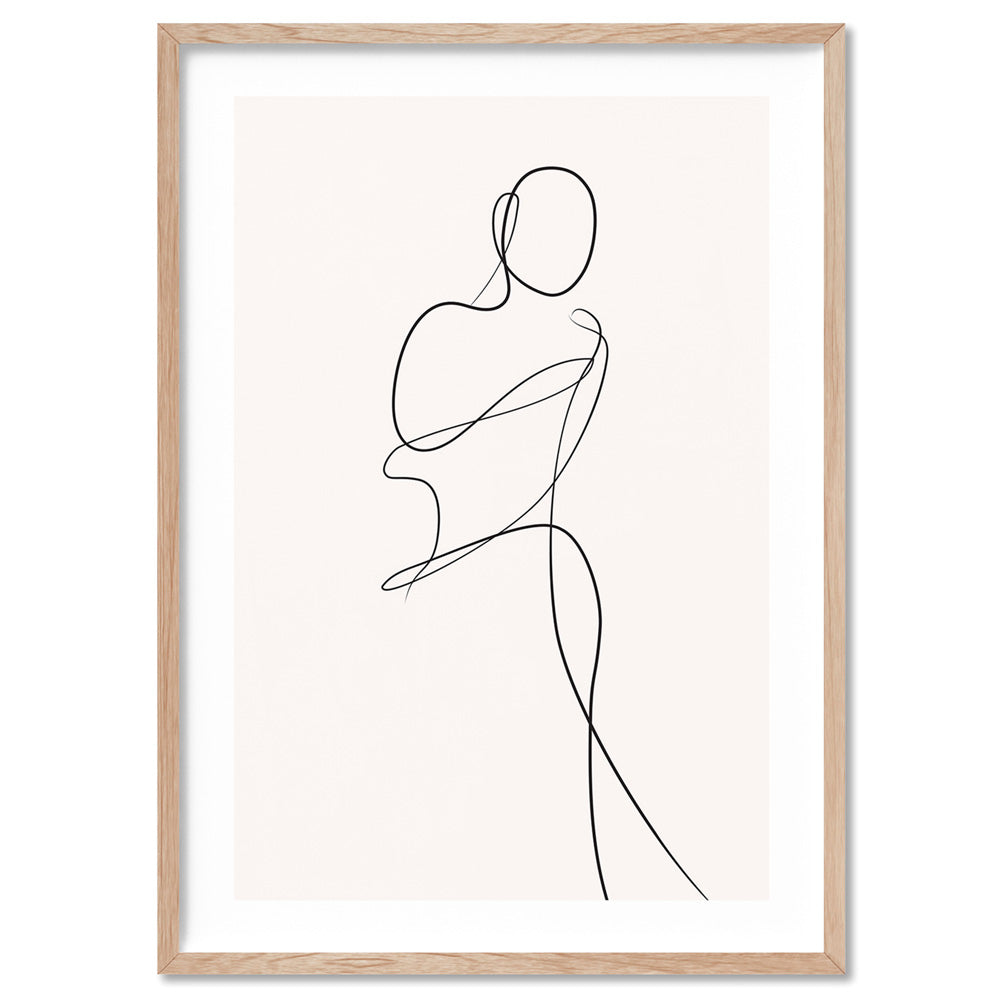 Female Pose Line Art II - Art Print, Poster, Stretched Canvas, or Framed Wall Art Print, shown in a natural timber frame