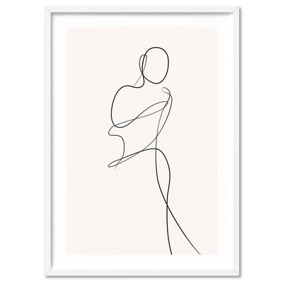 Female Pose Line Art II - Art Print, Poster, Stretched Canvas, or Framed Wall Art Print, shown in a white frame