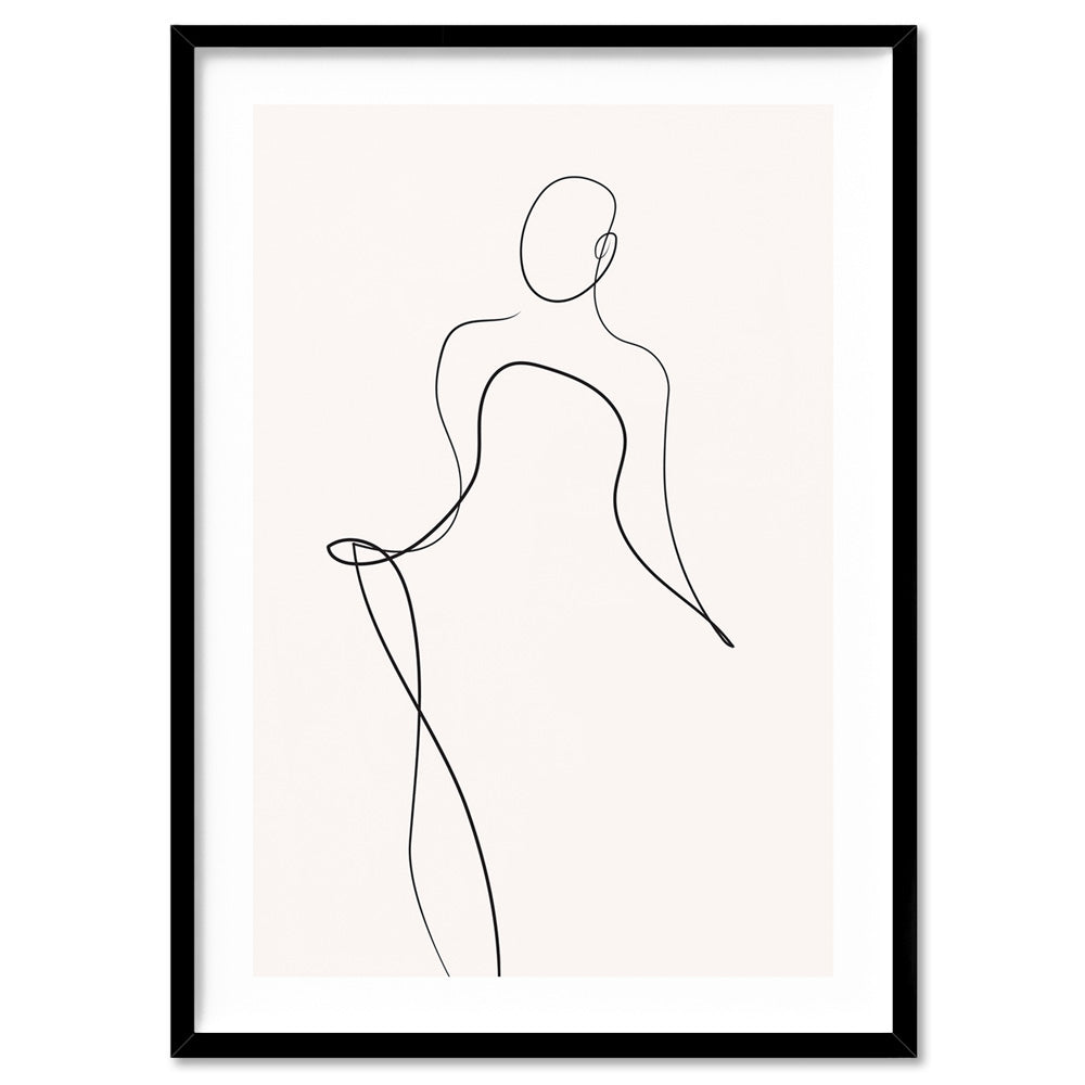 Female Pose Line Art III - Art Print, Poster, Stretched Canvas, or Framed Wall Art Print, shown in a black frame