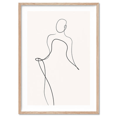 Female Pose Line Art III - Art Print, Poster, Stretched Canvas, or Framed Wall Art Print, shown in a natural timber frame