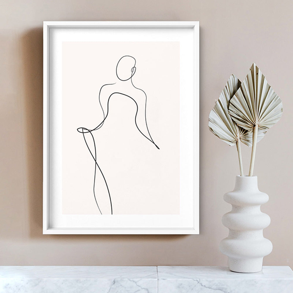 Female Pose Line Art III - Art Print, Poster, Stretched Canvas or Framed Wall Art Prints, shown framed in a room