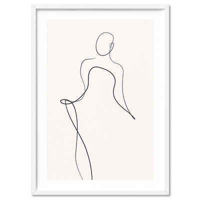 Female Pose Line Art III - Art Print, Poster, Stretched Canvas, or Framed Wall Art Print, shown in a white frame