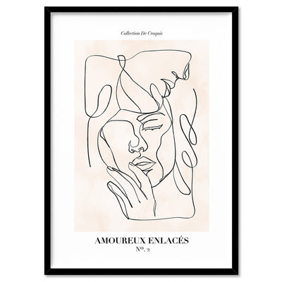 Abstract Line Art Figures II | Lovers Entwine - Art Print, Poster, Stretched Canvas, or Framed Wall Art Print, shown in a black frame