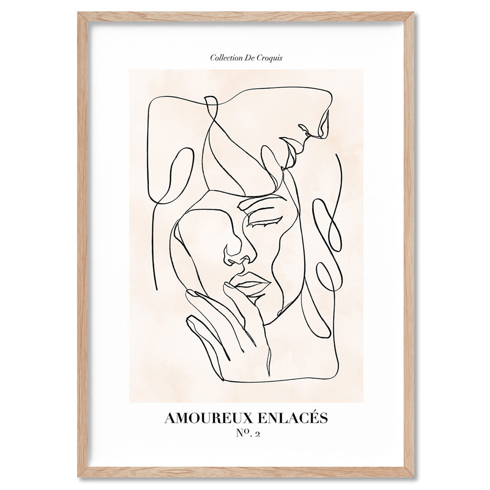 Abstract Line Art Figures II | Lovers Entwine - Art Print, Poster, Stretched Canvas, or Framed Wall Art Print, shown in a natural timber frame