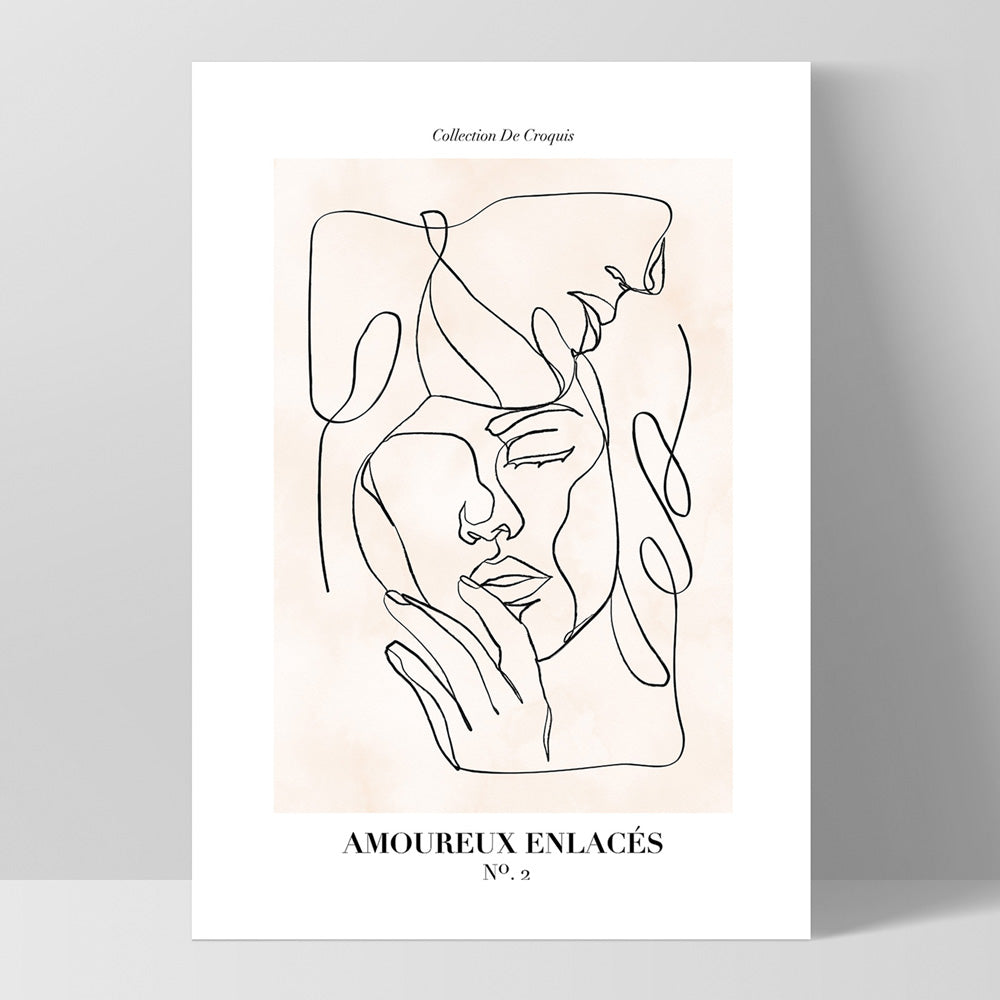 Abstract Line Art Figures II | Lovers Entwine - Art Print, Poster, Stretched Canvas, or Framed Wall Art Print, shown as a stretched canvas or poster without a frame
