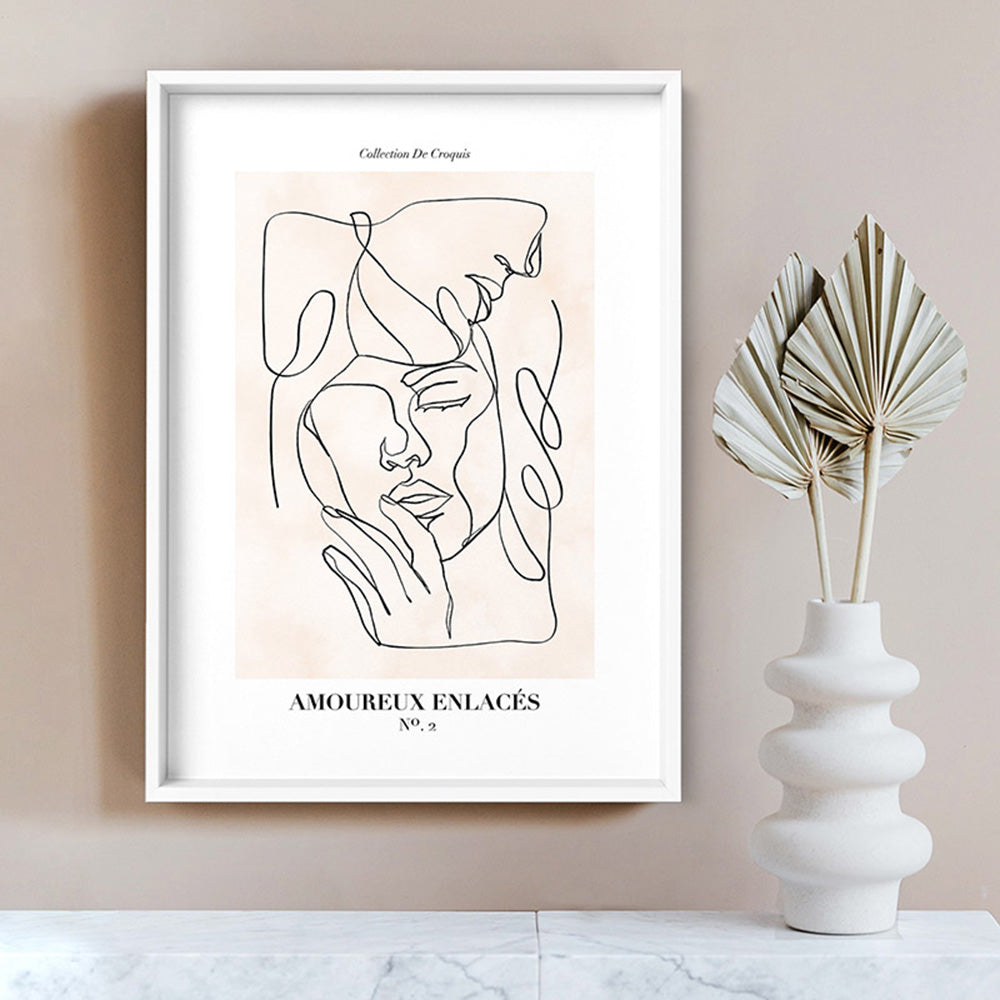 Abstract Line Art Figures II | Lovers Entwine - Art Print, Poster, Stretched Canvas or Framed Wall Art Prints, shown framed in a room